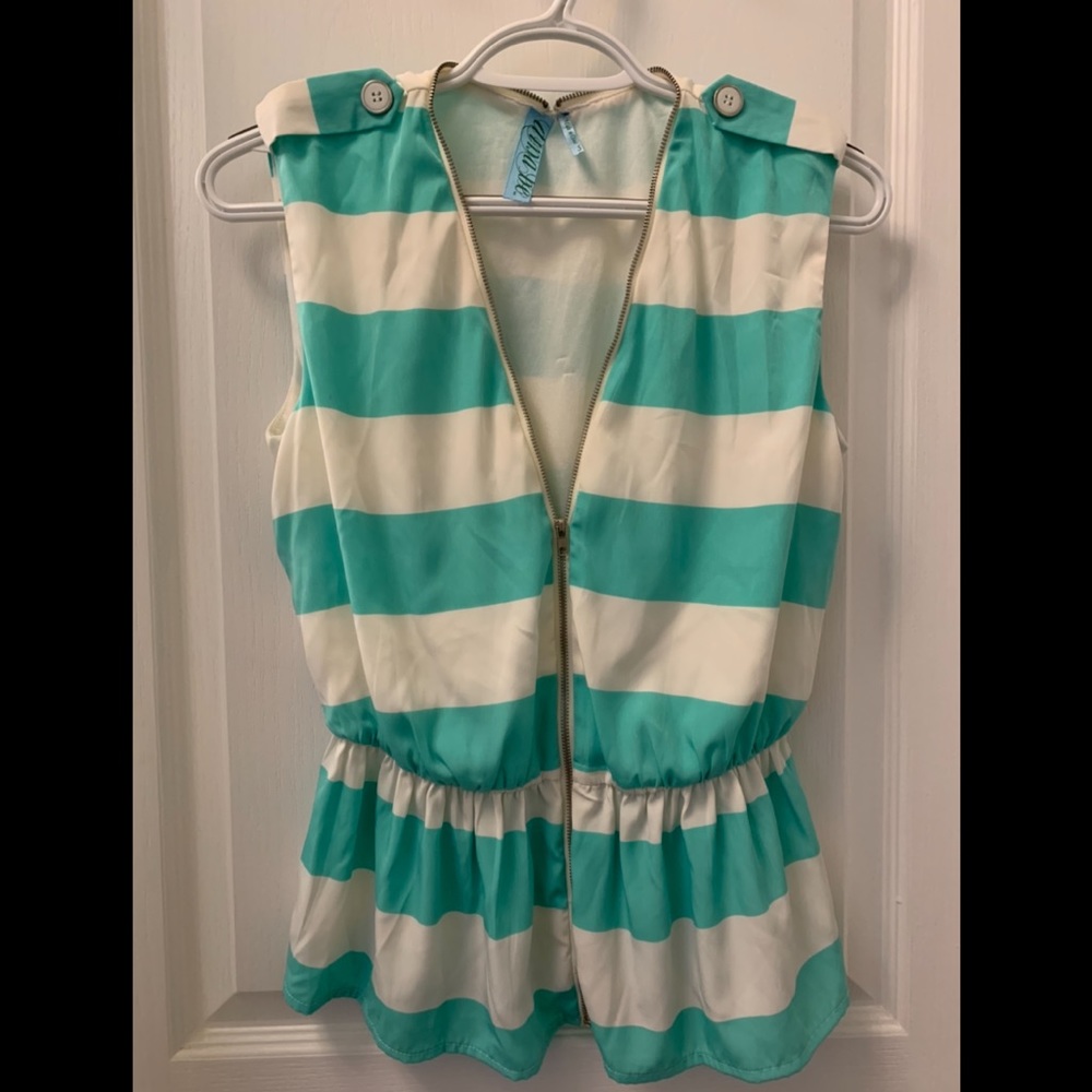 Boutique green/white stripe top